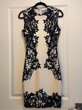 Yigal Azrouel Black and White Floral Midi Sheath Dress